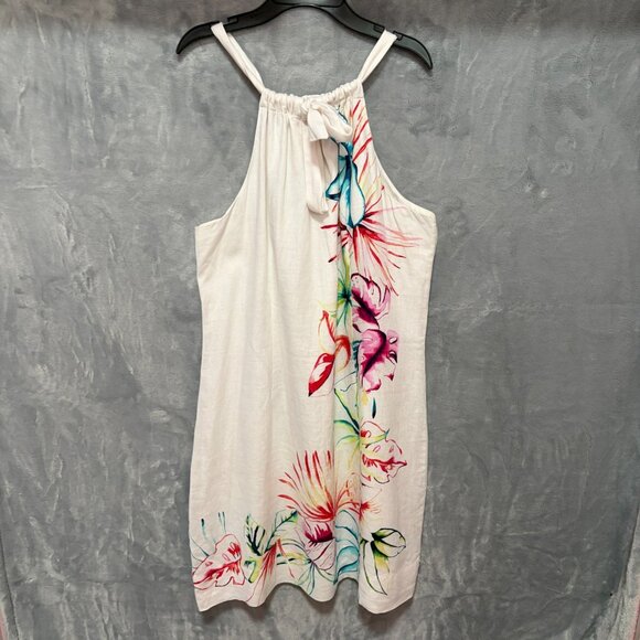 Tommy Bahama 100% Linen Floral Halter Shift Dress L Tropical Hibiscus Print - Picture 3 of 10